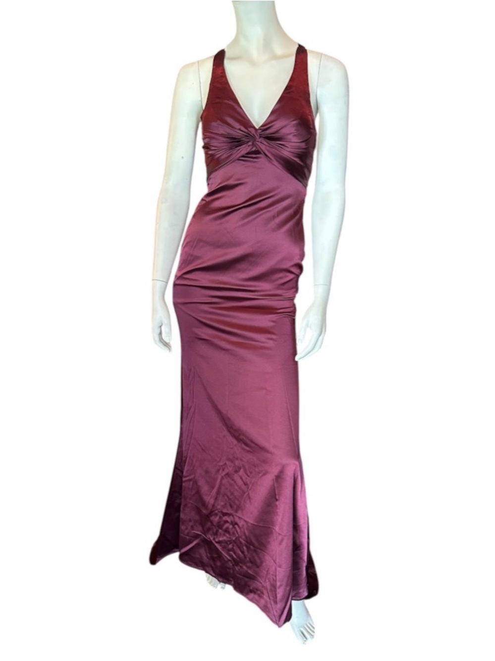 Monvelli Elegant Halter Satin Floor Mermaid Prom Gown Wine Size 2 NWT